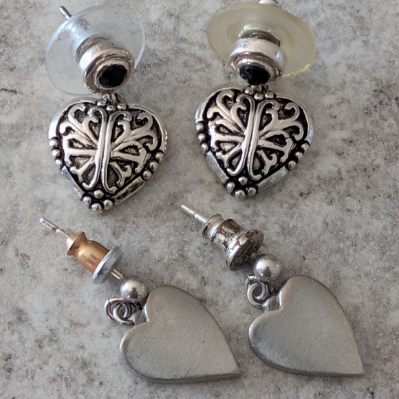 Silver Tone Tiny Heart Post Drop Earrings Set - Picture 8 of 12